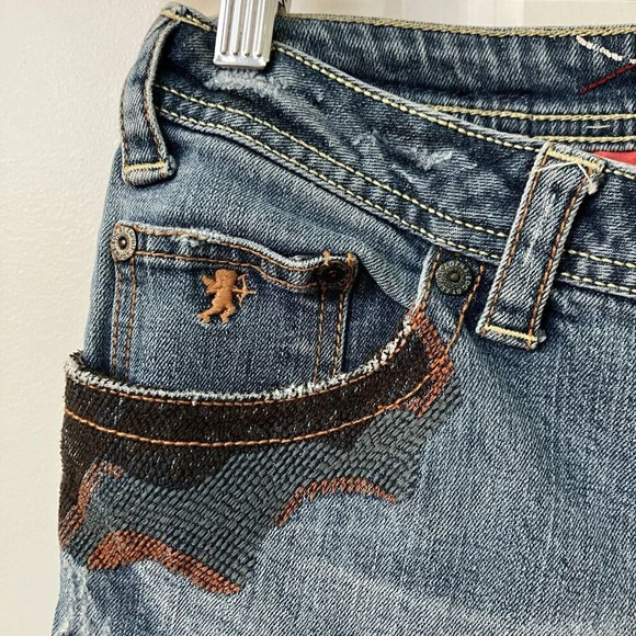 Y2K EDC by Esprit Embroidered Low Rise Jeans 2000s Straight Leg Blue Denim - Picture 2 of 10